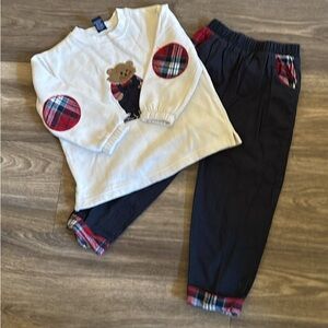 Boys 4T Class Club Vintage Christmas 2 Piece Outfit Flannel Bear